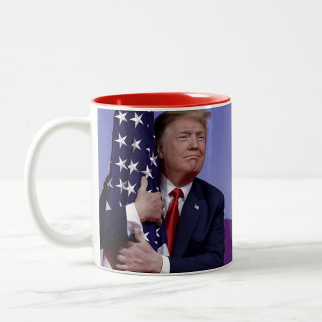 Donald Trump and the US Flag Two-Tone Coffee Mug (Left)
