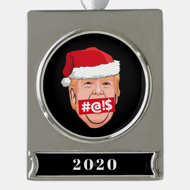 DONALD TRUMP Angry Christmas Silver Plated Banner Ornament (Front)