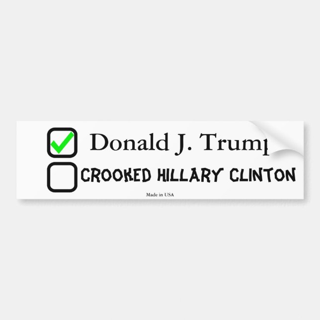 Donald Trump Anti Hillary Clinton Bumper Sticker (Front)