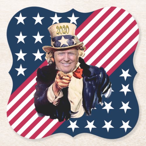 Donald Trump As Uncle Sam  Stars  Stripes  2020 Paper Coaster