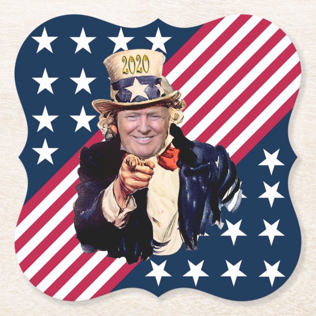 Donald Trump As Uncle Sam ~ Stars & Stripes ~ 2020 Paper Coaster (Front)