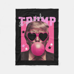 Donald Trump Blowing Bubble Gum Pink Sungles Trump Fleece Blanket