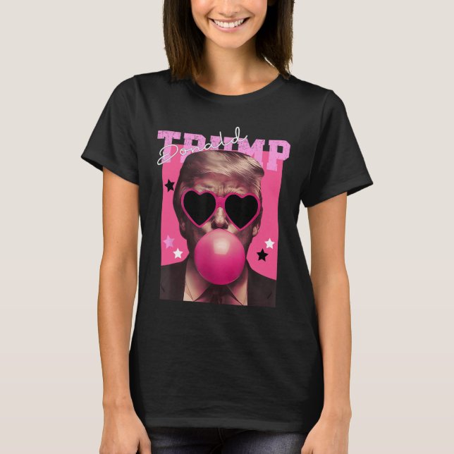 Donald Trump Blowing Bubble Gum Pink Sungles Trump T-Shirt (Front)