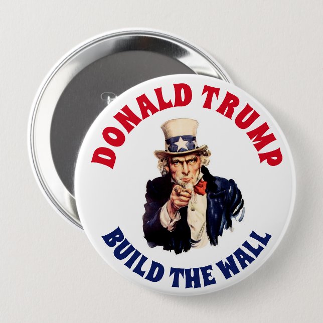 DONALD TRUMP BUILD THE WALL BUTTON (Front & Back)