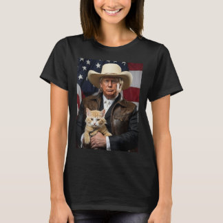 Donald Trump Cat Shirt Cowboy American Flag Funny