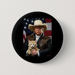 Donald Trump Cat Shirt Cowboy American Flag Funny  Button