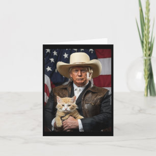 Donald Trump Cat Shirt Cowboy American Flag Funny Card