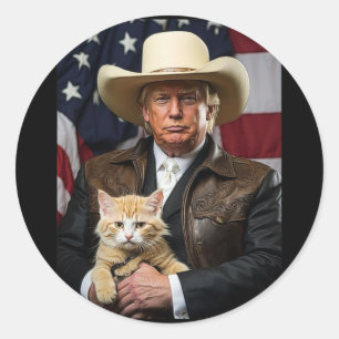 Donald Trump Cat Shirt Cowboy American Flag Funny  Classic Round Sticker