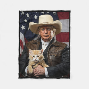 Donald Trump Cat Shirt Cowboy American Flag Funny Fleece Blanket