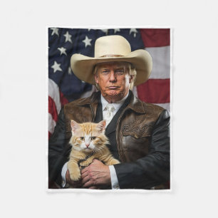 Donald Trump Cat Shirt Cowboy American Flag Funny Fleece Blanket