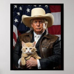 Donald Trump Cat Shirt Cowboy American Flag Funny Poster
