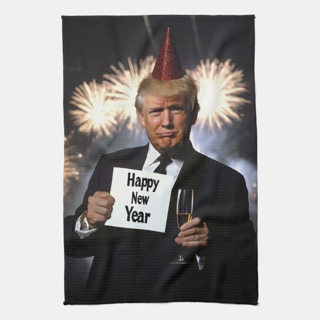 Donald Trump Celebrates New Year’s in Style Kitchen Towel (Vertical)