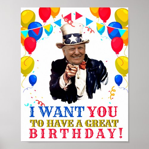 Donald Trump Celebration Balloons Birthday Poster