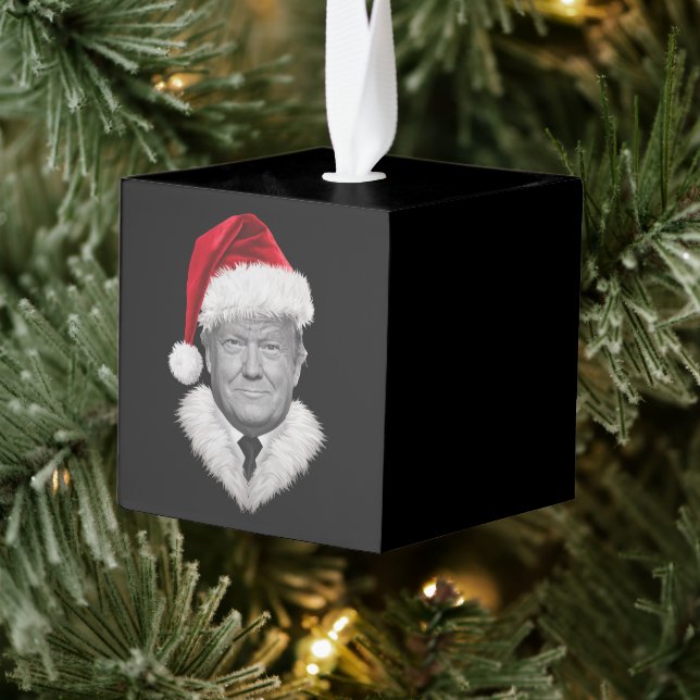 Donald Trump Christmas Funny Santa Hat Gift  Cube Ornament (Tree)