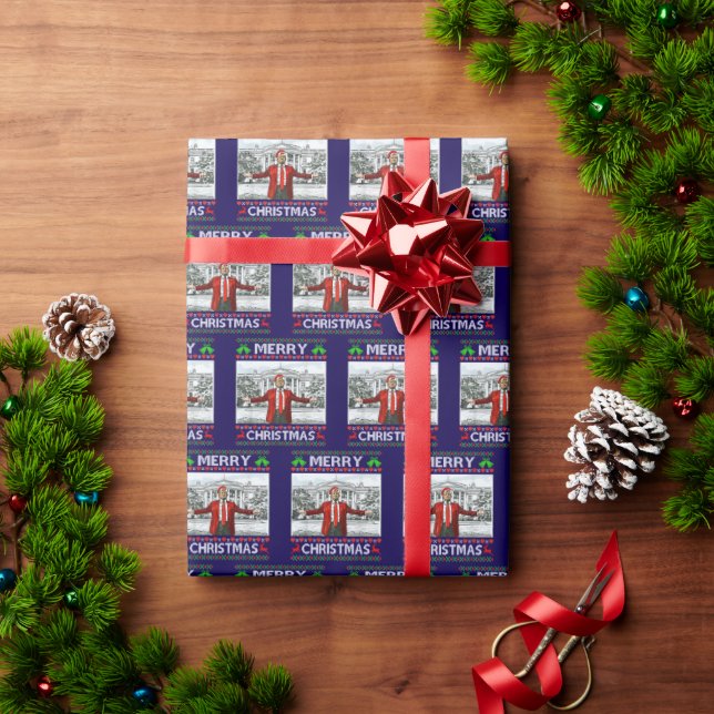 Donald Trump Christmas Funny Santa Hat Wrapping Paper (Holiday Gift)
