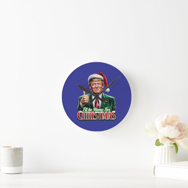 Donald Trump Christmas Santa Hat Thumbs Up Round Clock (Home)