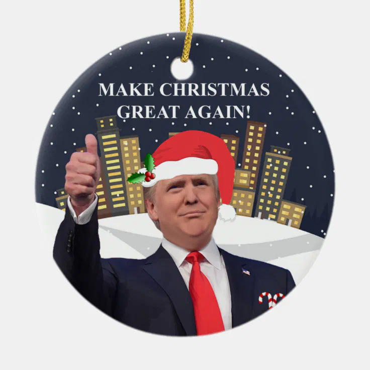Round Natural Wood MDF Christmas Ornament, Funny President Donald Trum