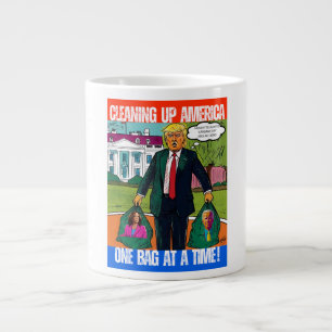 DONALD TRUMP - CLEANING UP AMERICA, ONE BAG A TIME GIANT COFFEE MUG