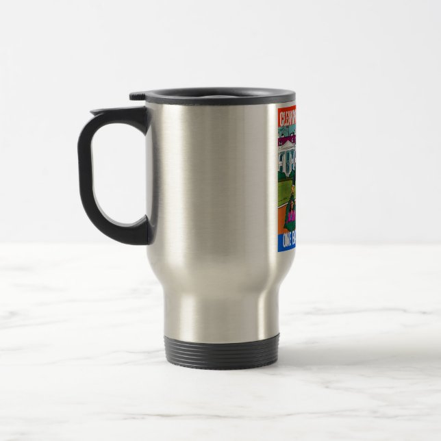 DONALD TRUMP - CLEANING UP AMERICA, ONE BAG A TIME TRAVEL MUG (Left)