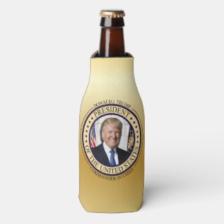DONALD TRUMP COMMANDER IN CHIEF GOLD PRESIDENTIAL BOTTLE COOLER