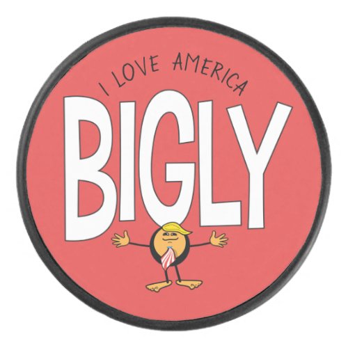 Donald Trump Emoji _ I Love America Bigly Hockey Puck