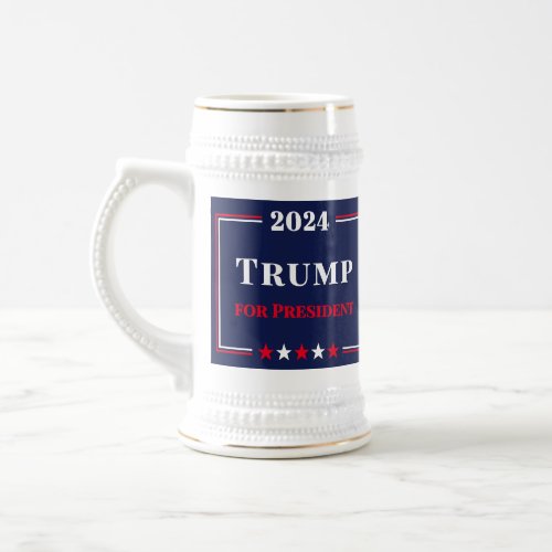 Donald Trump for President 2024 Red White Blue USA Beer Stein