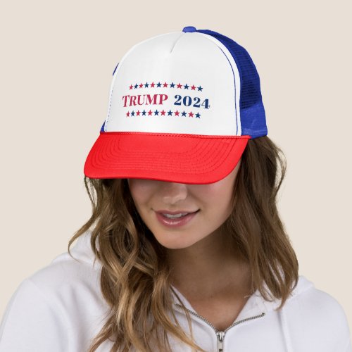 Donald Trump for President 2024 Red White Blue USA Trucker Hat