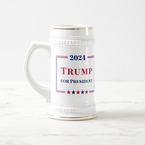 Donald Trump for President 2024 USA Red White Blue Beer Stein