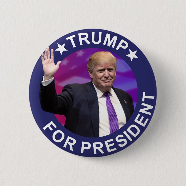 Donald Trump for President Photo Retro Button Blue (Front)