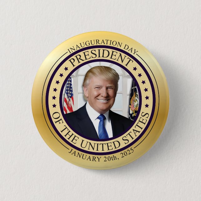 DONALD TRUMP GOLD COMMEMORATIVE INAUGURATION POTUS BUTTON (Front)