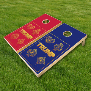 Donald Trump Gold Poker Suits Red And Blue Cornhole Set