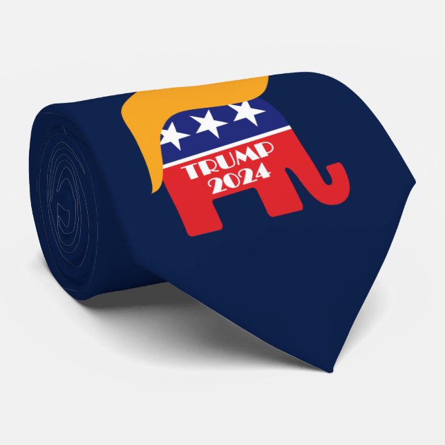 Donald Trump Hair GOP Elephant Logo 2024 Neck Tie (Rolled)