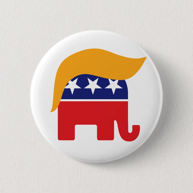Donald Trump Hair GOP Elephant Logo Button (Front)
