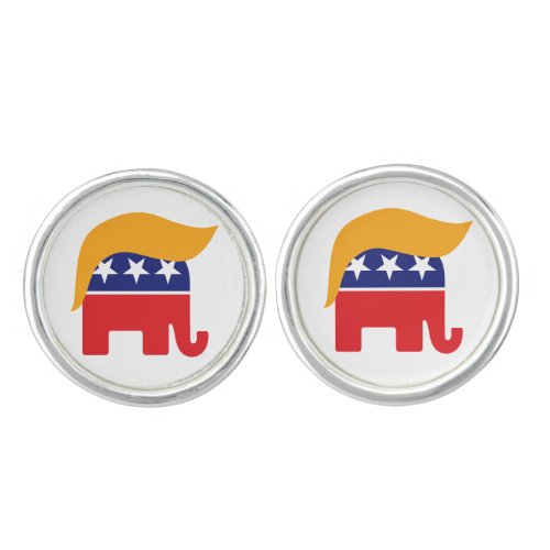 Donald Trump Hair GOP Elephant Logo Cufflinks