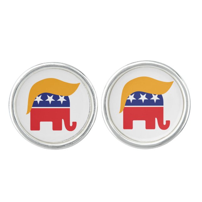 Donald Trump Hair GOP Elephant Logo Cufflinks (Front)