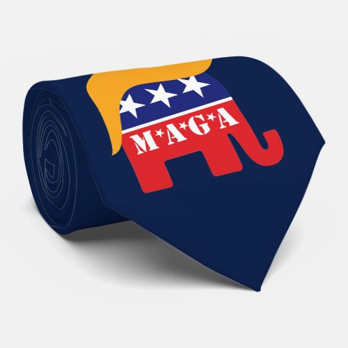 Donald Trump Hair GOP Elephant Logo MAGA Neck Tie