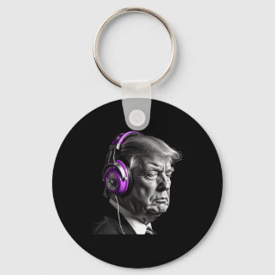 Donald Trump Headphones Funny President Dj Art Keychain