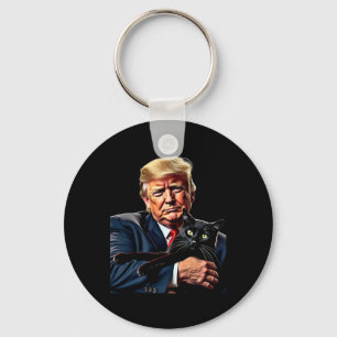 Donald Trump Holding Cat Graphic Funny Political M Keychain