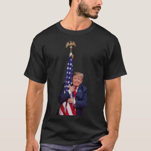 Donald Trump Hugging American Flag Stickerpng T_Shirt