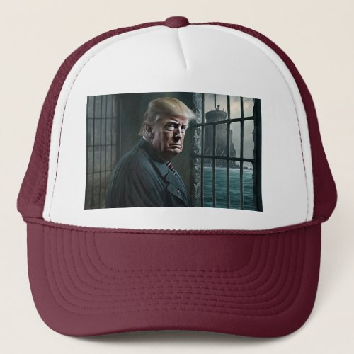 Donald Trump in Alcatraz Prison Trucker Hat