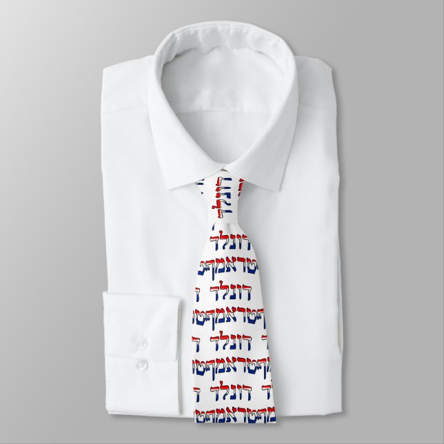 Donald Trump In Red, White & Blue Hebrew Neck Tie (Tied)