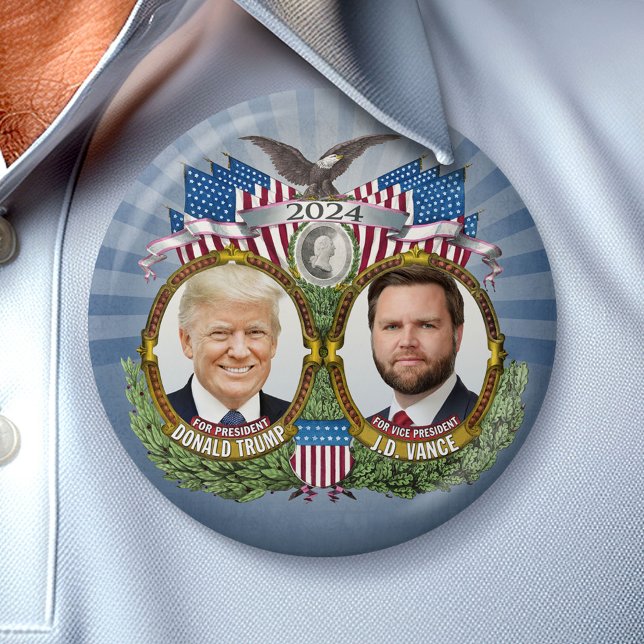 Donald Trump JD Vance President Vice Jugate Photo Button (Campaign Button)