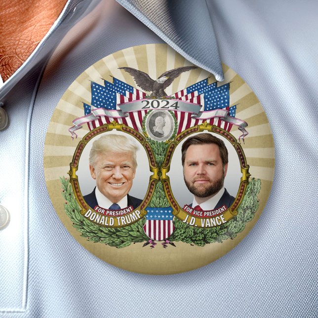 Donald Trump JD Vance President Vice Photo GOLD Button (Campaign Button)