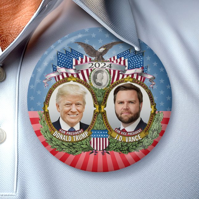 Donald Trump JD Vance President Vice Photo Stars Button (Campaign Button)