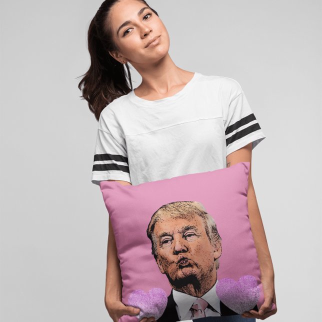 DONALD TRUMP KISS PINK THROW PILLOW. GIFT FOR HER THROW PILLOW (Creator Uploaded)