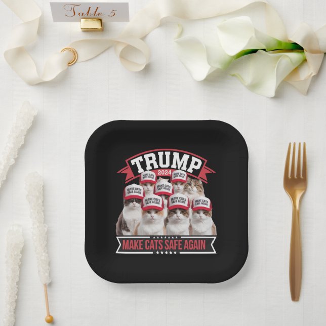 Donald Trump Make Cats Safe Again 2024 Debate  Paper Plates (Wedding)