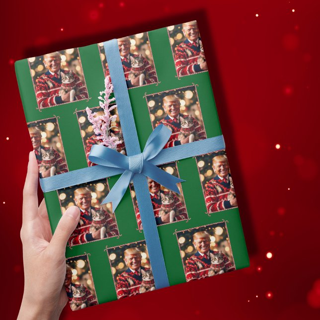 Donald Trump Make Cats Safe Again Green Wrapping Paper (Creator Uploaded)