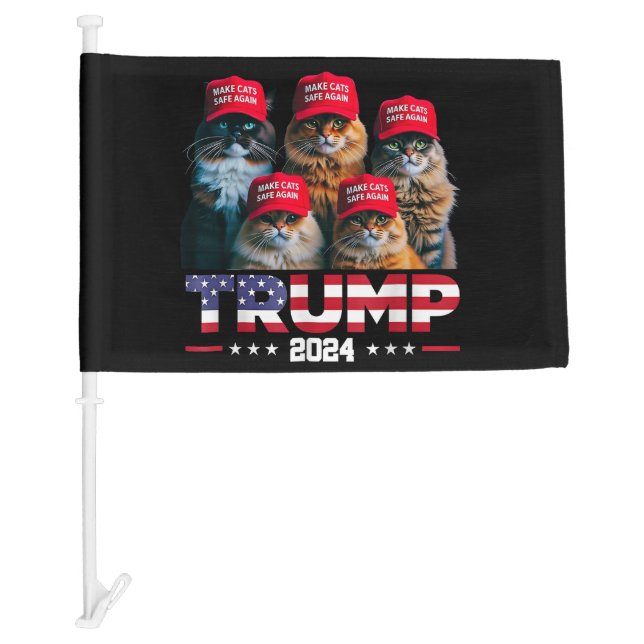 Donald Trump Make Cats Safe Again Red Hat 2024 Car Flag (Front)