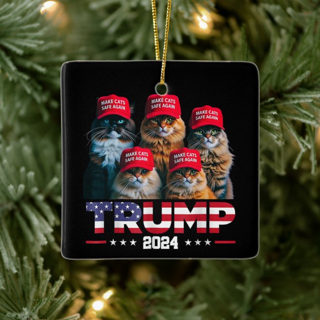 Donald Trump Make Cats Safe Again Red Hat 2024 Ceramic Ornament (Tree)