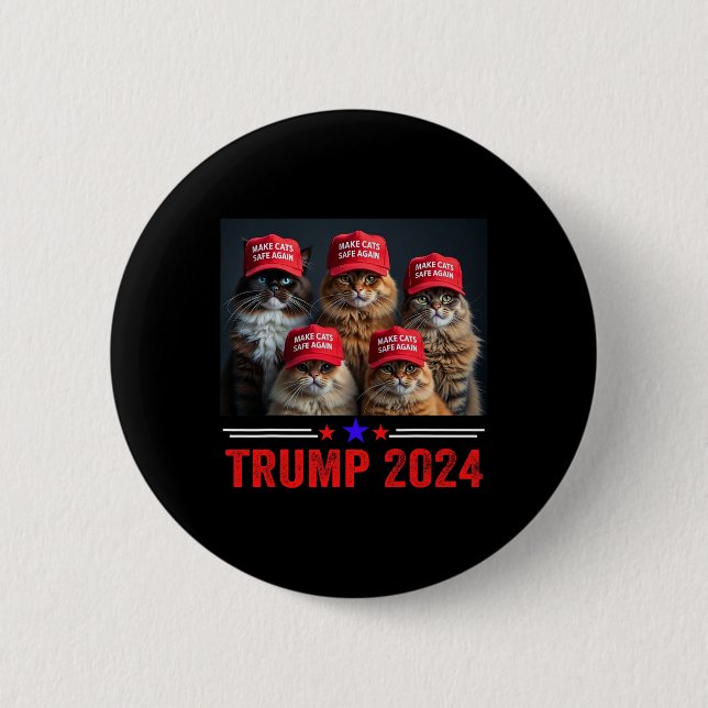 Donald Trump Make Cats Safe Again Red Hat 2024 Deb Button (Front)